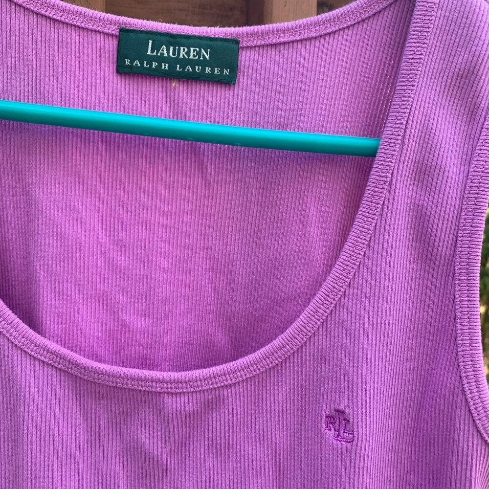 LAUREN by RALPH LAUREN magenta purple ribbed cotton blend scoop neck tank top